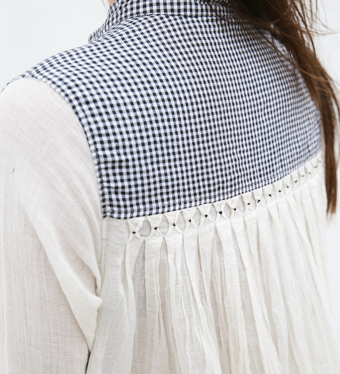 CHECK SHIRT DRESS, IVORY/BLACK HANDWOVEN - SAAKI