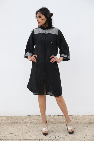 MASAMI JACKET DRESS, BLACK HANDWOVEN - SAAKI