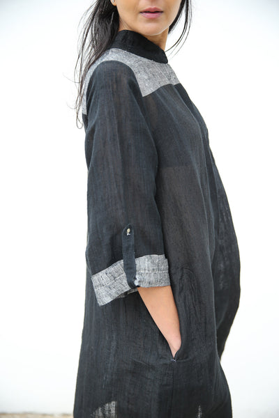 MASAMI JACKET DRESS, BLACK HANDWOVEN - SAAKI