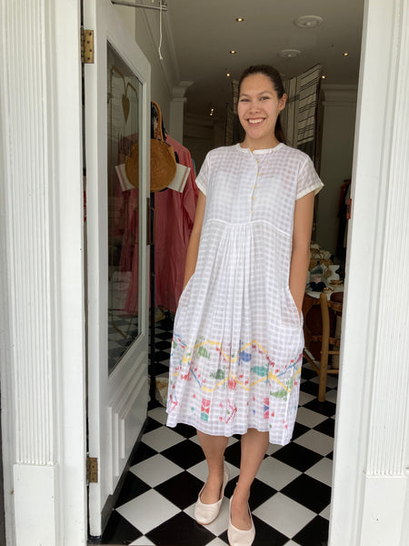 JAMDANI COTTON DRESS, WHITE COTTON