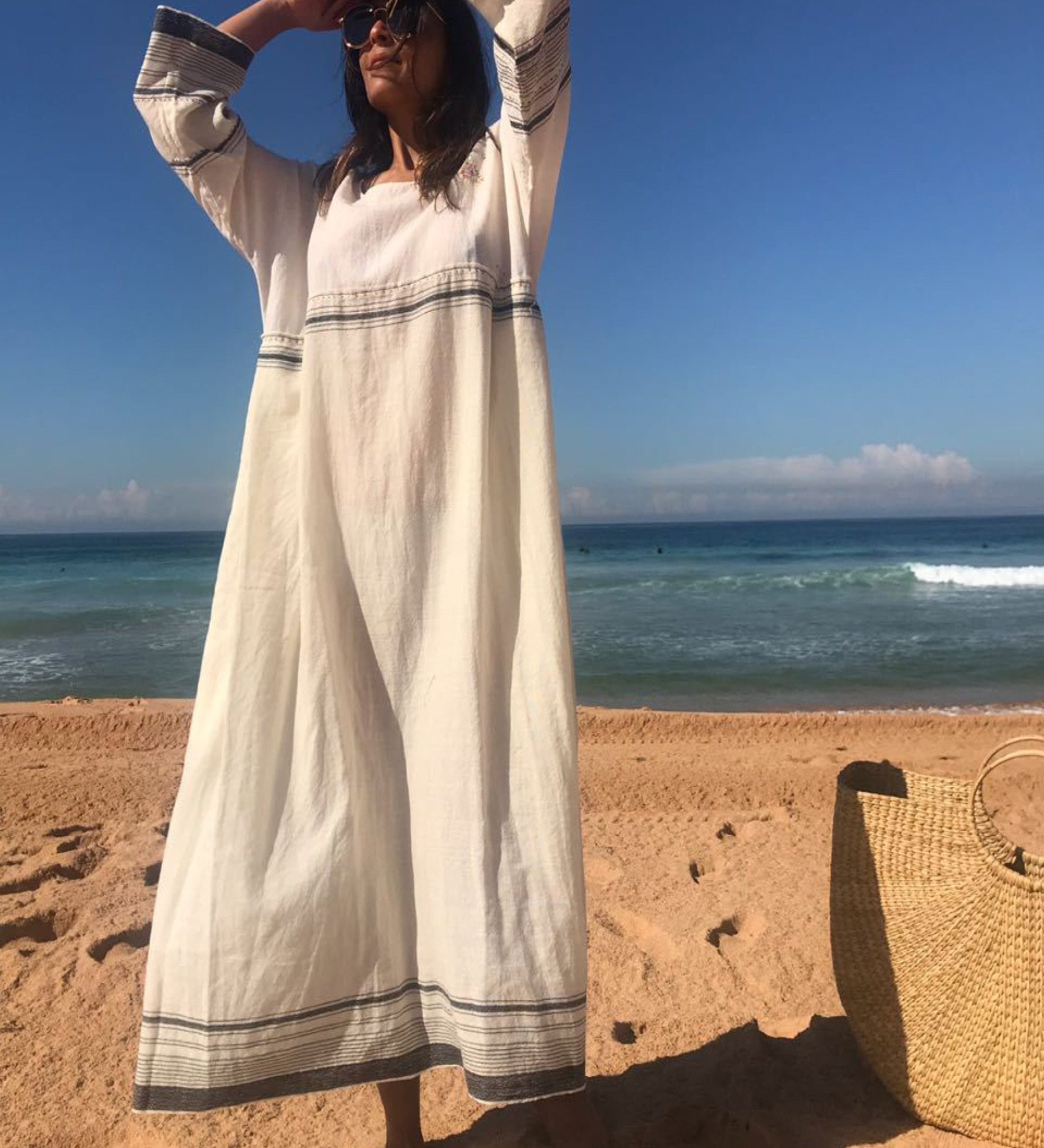 WOOL KAFTAN DRESS, STRIPE // IVORY - SAAKI