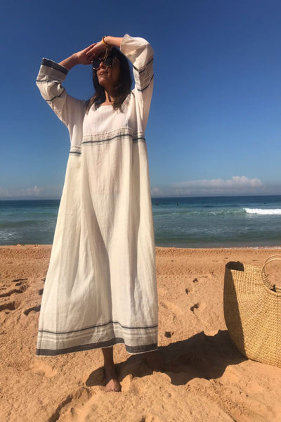 WOOL KAFTAN DRESS, STRIPE // IVORY - SAAKI