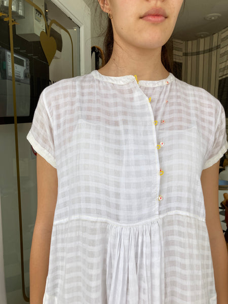 JAMDANI COTTON DRESS, WHITE COTTON