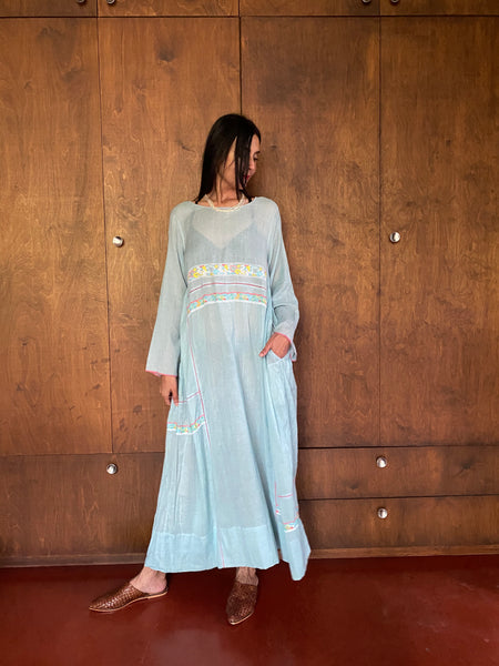 MUSLIN DRESS, BLUE CHIKANKARI - SAAKI