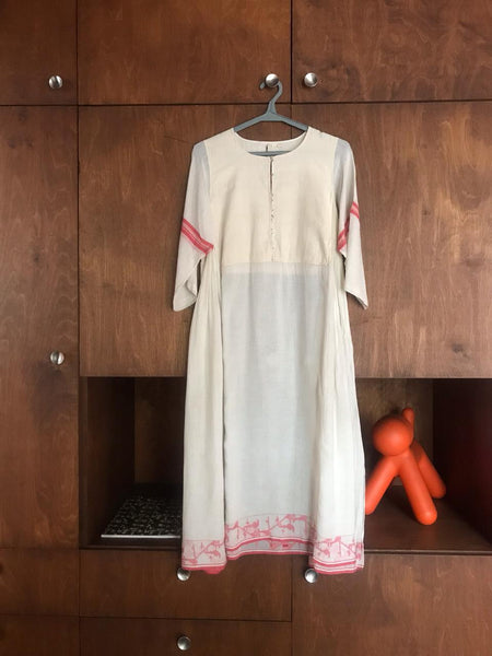 JAMDANI DRESS, RED STRIPE // IVORY - SAAKI