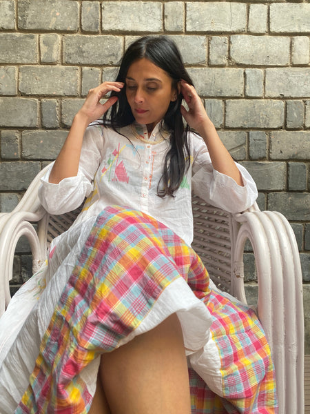 JAMDANI SHIRT DRESS, IVORY // MULTICOLOR - SAAKI