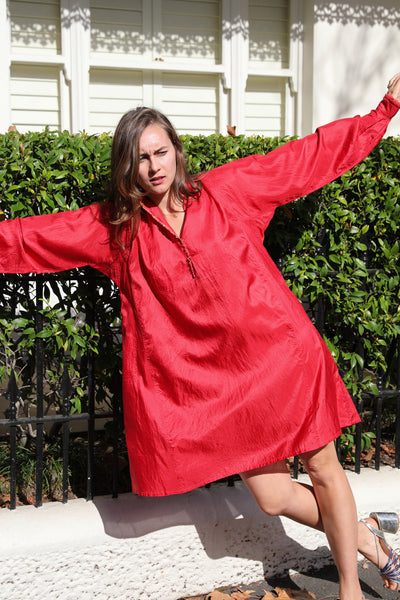 AESHA SILK DRESS, RED