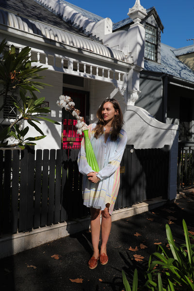 SMOCK SHIRT DRESS, NEON // MULTICOLOR