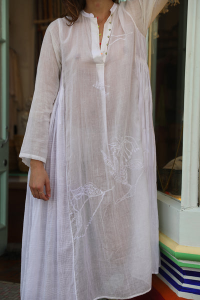 CHIKAN EMBROIDERY DRESS, WHITE // WHITE