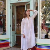 CHIKAN EMBROIDERY DRESS, WHITE // WHITE