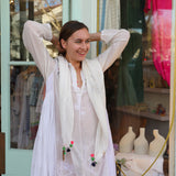 CHIKAN EMBROIDERY DRESS, WHITE // WHITE