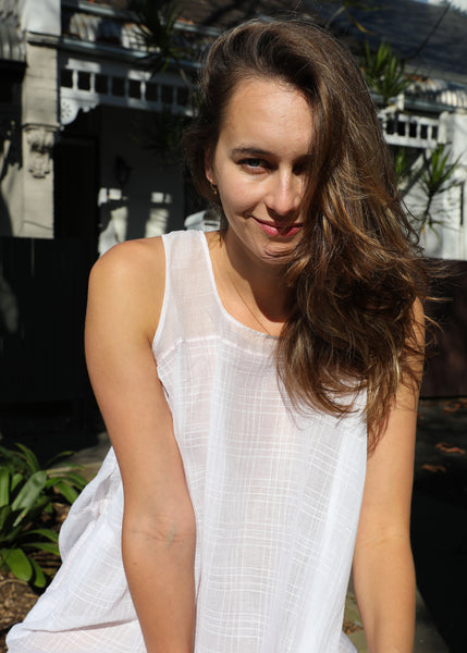 SLIP DRESS, WHITE JAMDANI