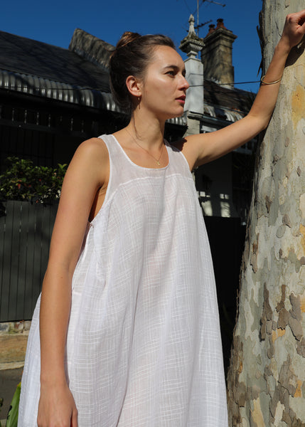 SLIP DRESS, WHITE JAMDANI