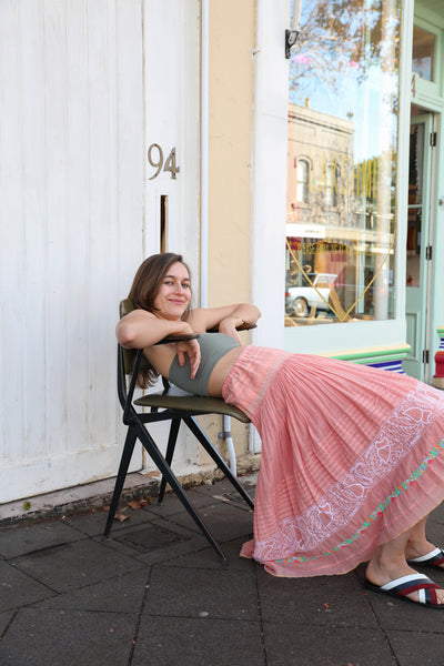 CHIKAN EMBROIDERY SKIRT, PEACH