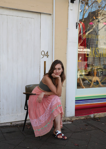 CHIKAN EMBROIDERY SKIRT, PEACH