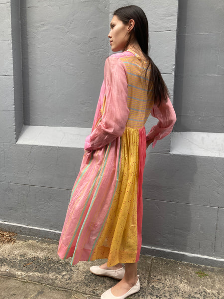 STRIPE SHIRT DRESS, PINK COTTON/SILK