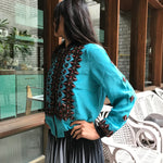 VINTAGE EMBROIDERY BOMBER, AQUA BLUE SILK - SAAKI