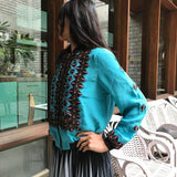 VINTAGE EMBROIDERY BOMBER, AQUA BLUE SILK - SAAKI