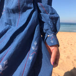 NECK TIE COTTON DRESS, BLUE - SAAKI