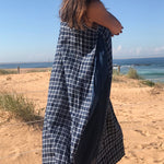 LONG CHECK SLIP DRESS, NAVY - SAAKI
