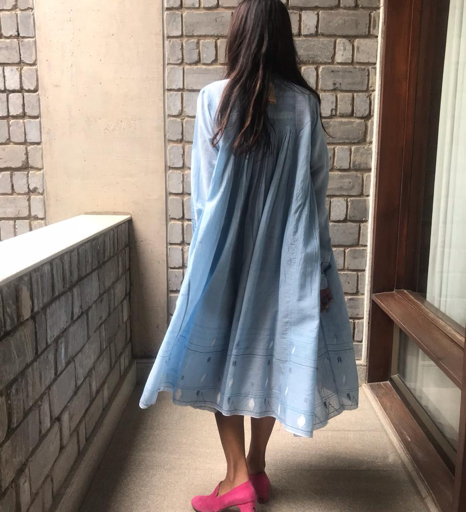 JAMDANI CIRCLE SHIRT DRESS, LIGHT BLUE - SAAKI
