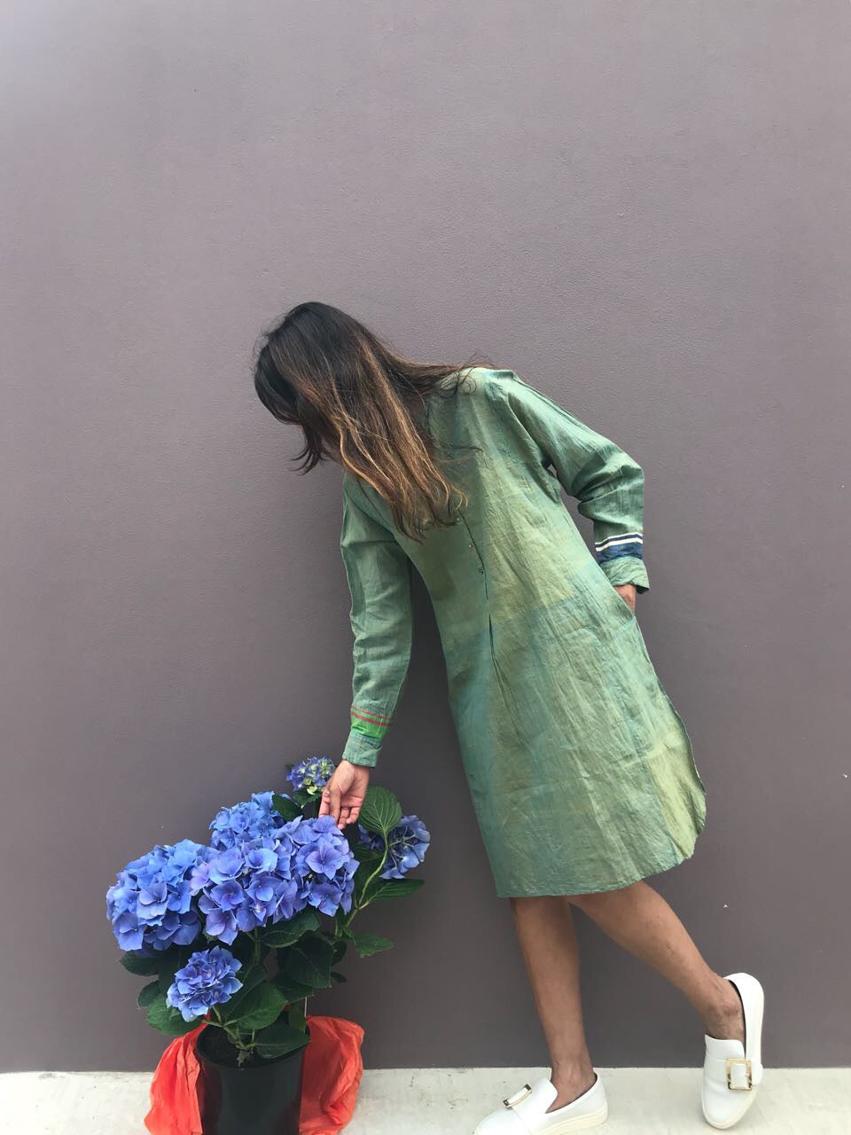 SHIRT SLIT DRESS, GREEN - SAAKI