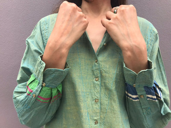 SHIRT SLIT DRESS, GREEN - SAAKI