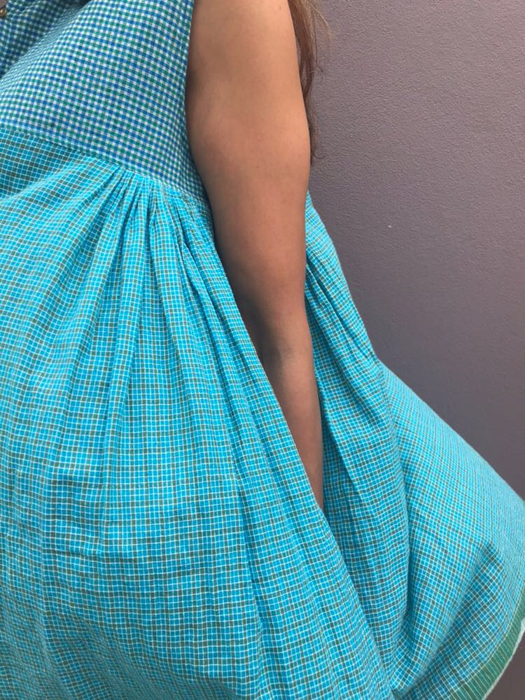 GINGHAM CHECKED BLOUSE, GREEN // BLUE - SAAKI