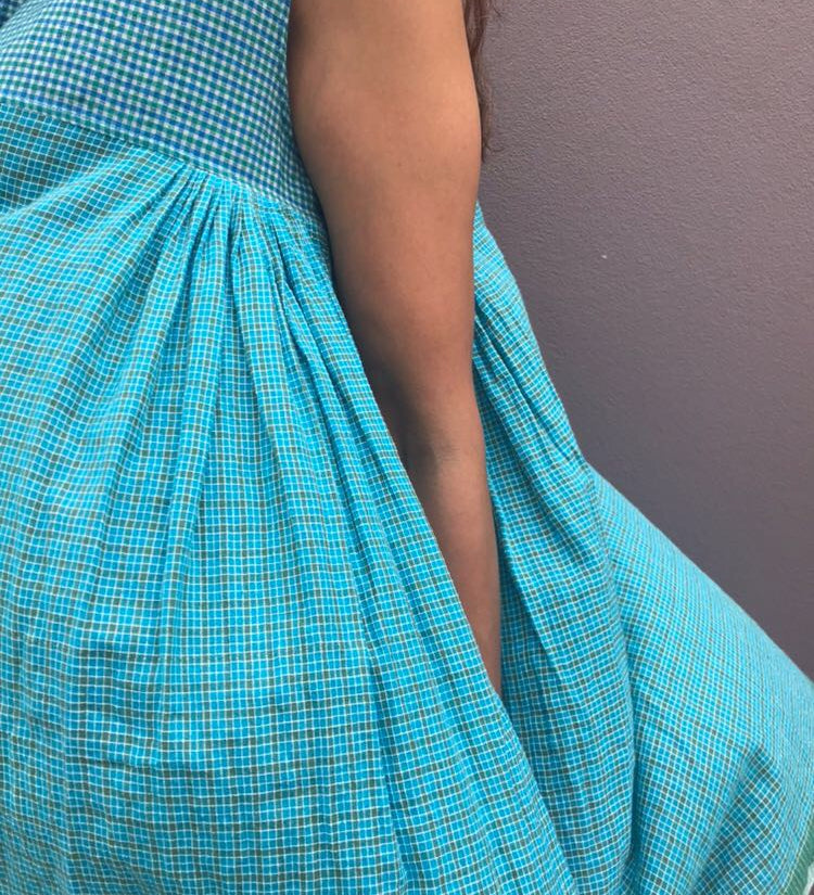 GINGHAM CHECKED BLOUSE, GREEN // BLUE - SAAKI