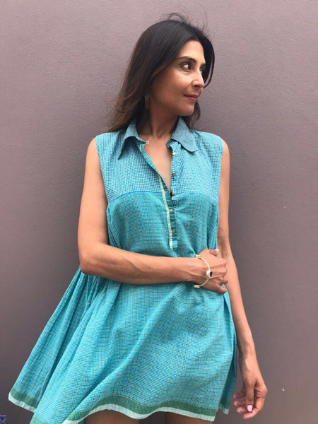 GINGHAM CHECKED BLOUSE, GREEN // BLUE - SAAKI