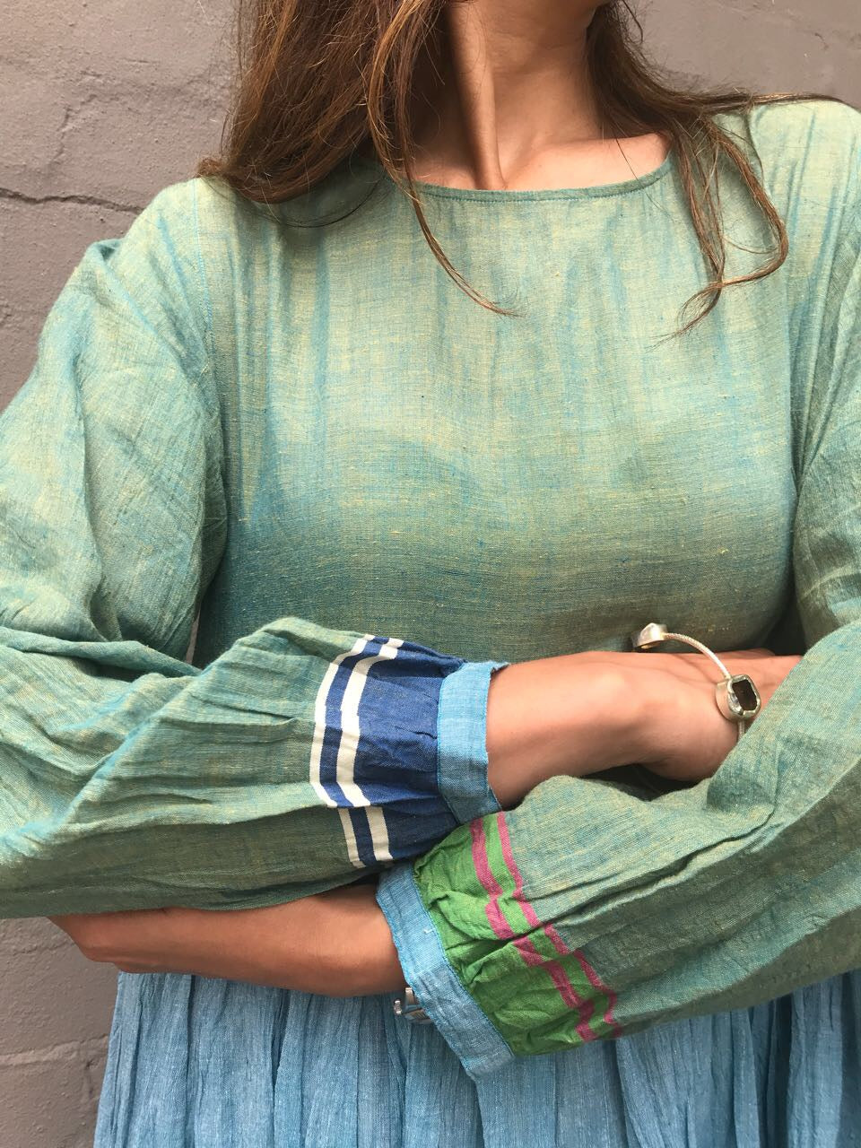 SHEER BABYDOLL MAXI, OLIVE // BLUE - SAAKI