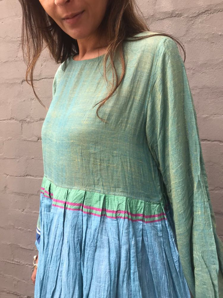 SHEER BABYDOLL MAXI, OLIVE // BLUE - SAAKI