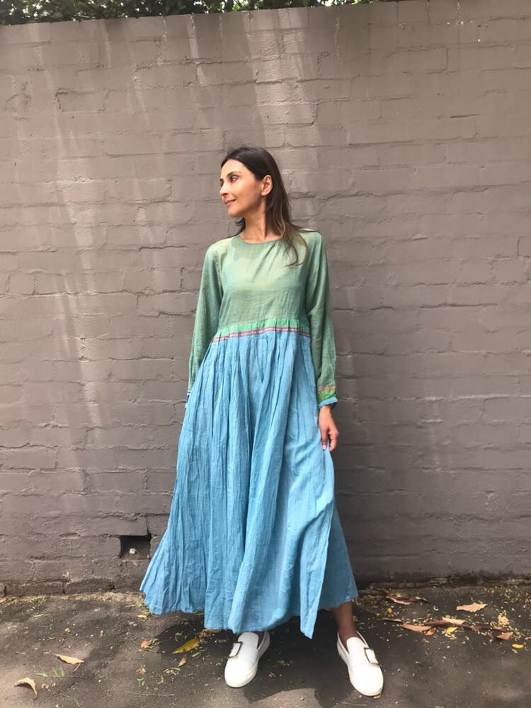 SHEER BABYDOLL MAXI, OLIVE // BLUE - SAAKI