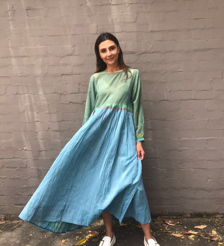SHEER BABYDOLL MAXI, OLIVE // BLUE - SAAKI