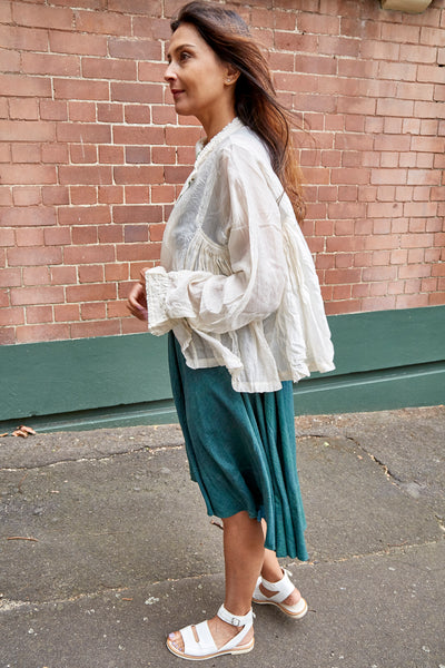 KORA RUFFLED BLOUSE, IVORY SHEER - SAAKI