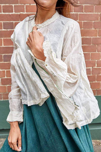 KORA RUFFLED BLOUSE, IVORY SHEER - SAAKI