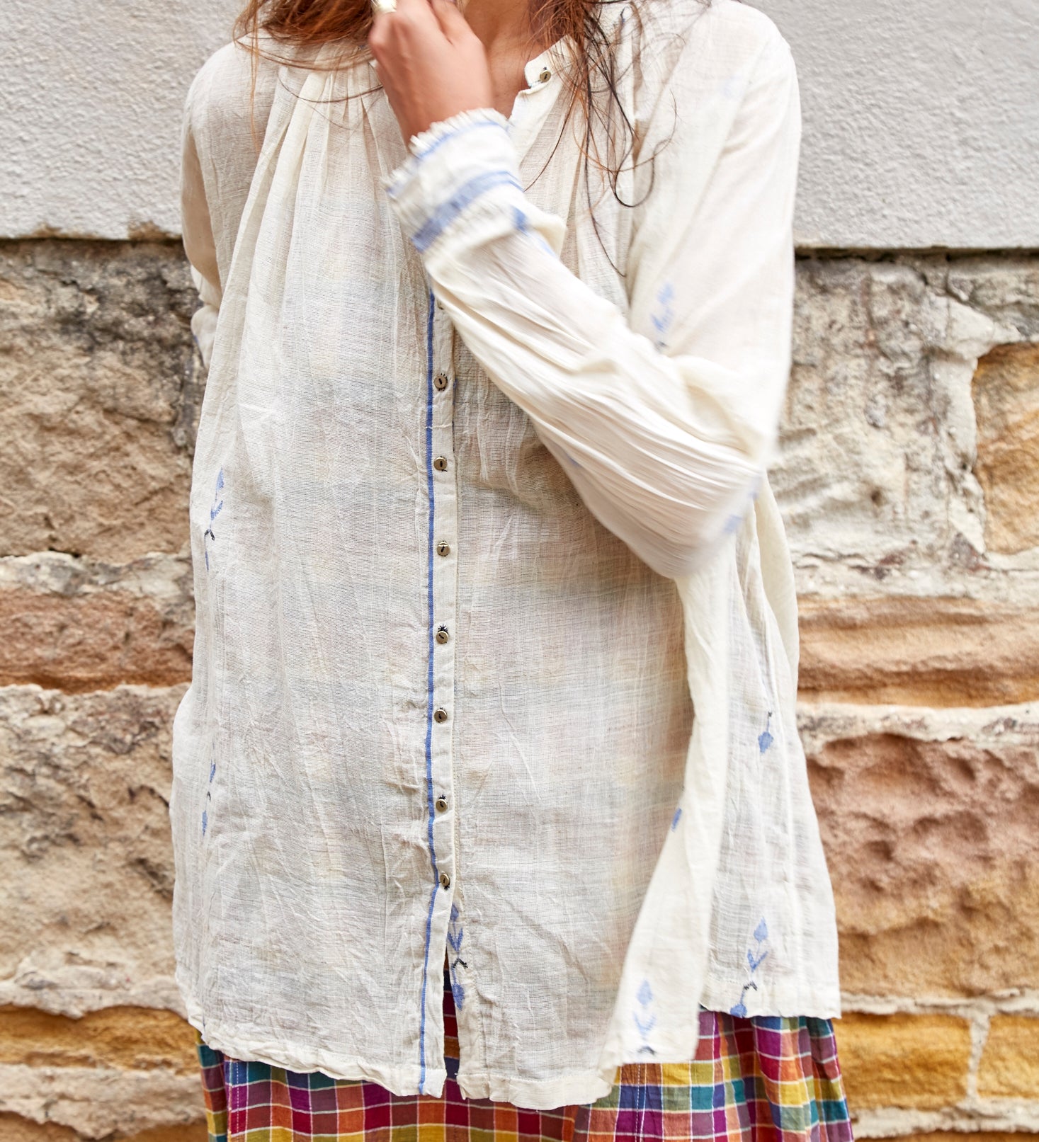 FLORAL WEAVE SHIRT, IVORY // INDIGO - SAAKI