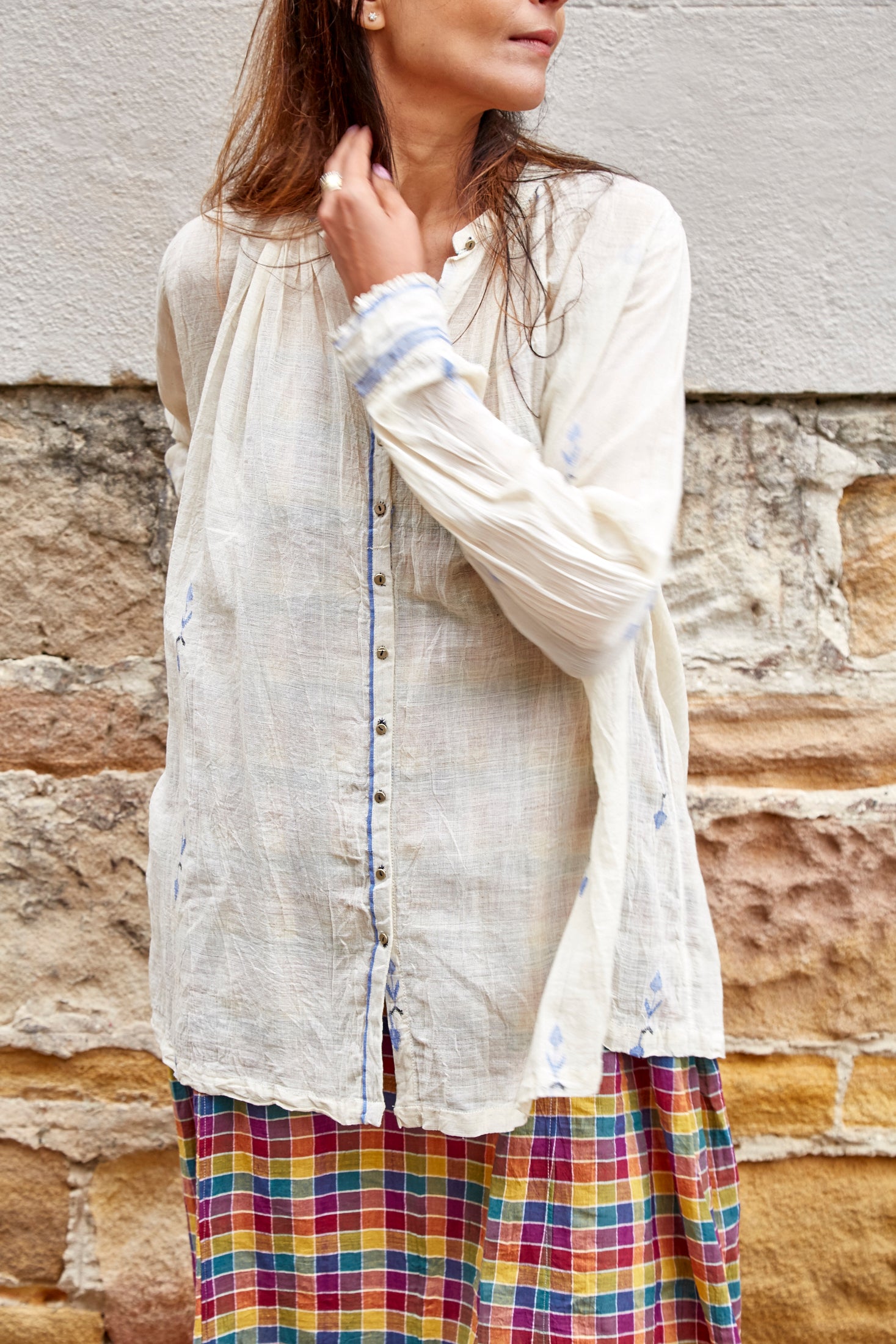 FLORAL WEAVE SHIRT, IVORY // INDIGO - SAAKI