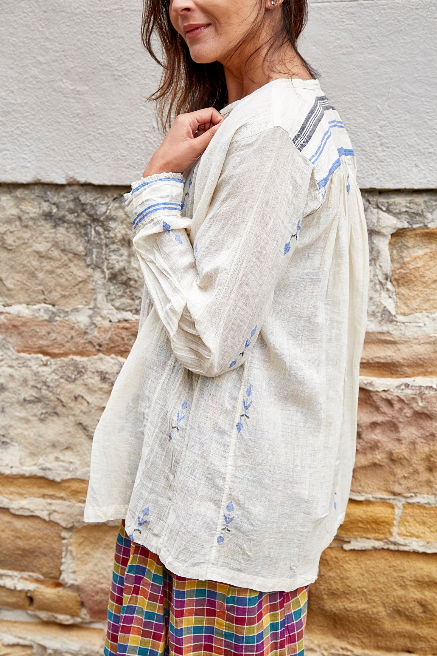 FLORAL WEAVE SHIRT, IVORY // INDIGO - SAAKI