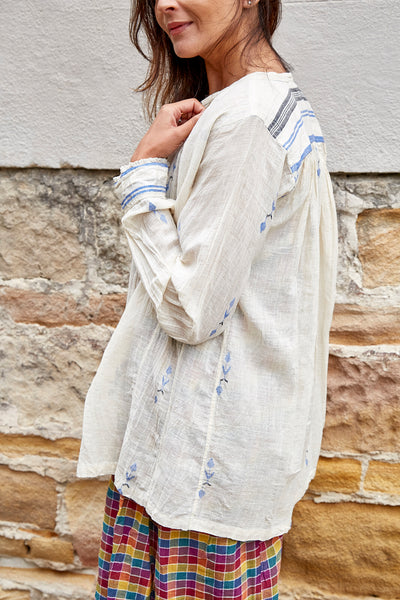 FLORAL WEAVE SHIRT, IVORY // INDIGO - SAAKI