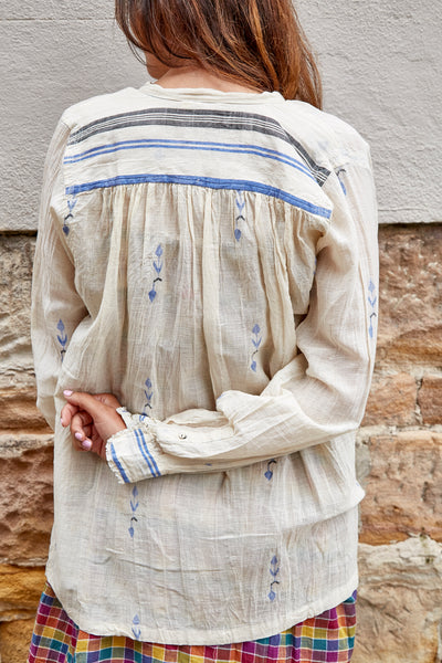 FLORAL WEAVE SHIRT, IVORY // INDIGO - SAAKI