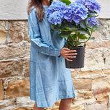 SILK SHIRT DRESS, SKY BLUE - SAAKI