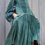PLEATED EXAGGERATED SLEEVE SHIRT DRESS, GREEN - SAAKI