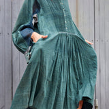 PLEATED EXAGGERATED SLEEVE SHIRT DRESS, GREEN - SAAKI