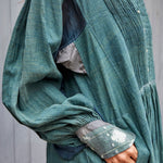 PLEATED EXAGGERATED SLEEVE SHIRT DRESS, GREEN - SAAKI