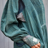 PLEATED EXAGGERATED SLEEVE SHIRT DRESS, GREEN - SAAKI