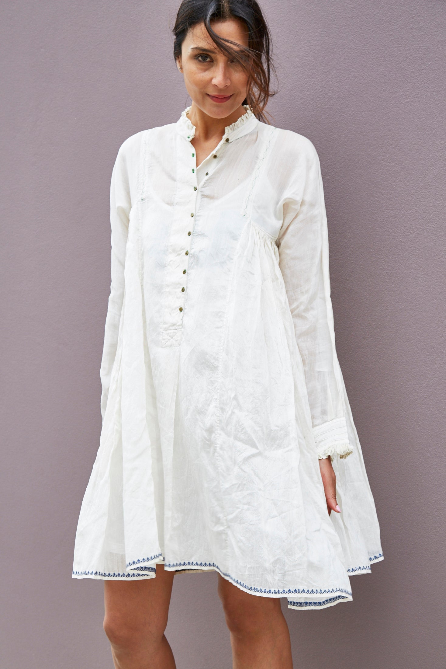 KORA RUFFLED DRESS, IVORY SHEER - SAAKI