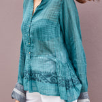 NEELGAR BLOUSE, DARK GREEN SHEER - SAAKI