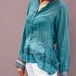 NEELGAR BLOUSE, DARK GREEN SHEER - SAAKI