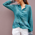 NEELGAR BLOUSE, DARK GREEN SHEER - SAAKI